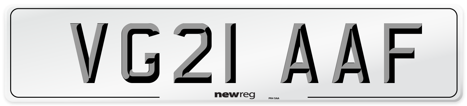 VG21 AAF Number Plate from New Reg